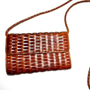 Talbots WOVEN 💯% LEATHER COGNAC CROSSBODY CLUTCH